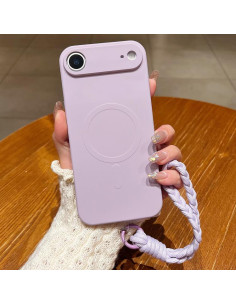 Cover iPhone Air Silicone Liquido Nero con Cordino Lilac