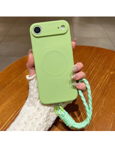 Cover iPhone Air Silicone Liquido Nero con Cordino Matcha Verde