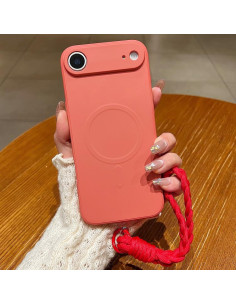 Cover iPhone Air Silicone Liquido Nero con Cordino Grass Viola