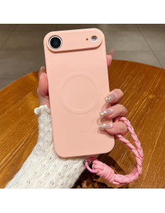 Cover iPhone Air Silicone Liquido Nero con Cordino Rosa