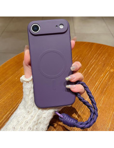 Cover iPhone Air Silicone Liquido Nero con Cordino Dark Viola