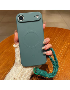Cover iPhone Air Silicone Liquido Nero con Cordino Dark Verde