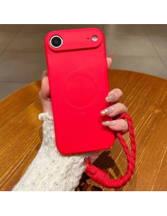 Cover iPhone Air Silicone Liquido Nero con Cordino Rosso