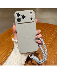 Cover iPhone 17 Pro Silicone Liquido Nero con Laccio Grigio