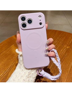 Cover iPhone 17 Pro Silicone Liquido Nero con Laccio Lilac