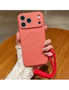 Cover iPhone 17 Pro Silicone Liquido Nero con Laccio Grass Viola