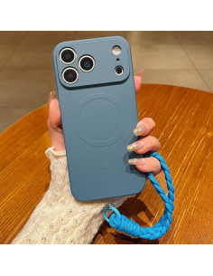 Cover iPhone 17 Pro Silicone Liquido Nero con Laccio Lavanda Grigio