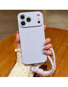 Cover iPhone 17 Pro Silicone Liquido Nero con Laccio Lilac Viola