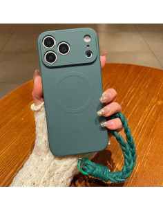 Cover iPhone 17 Pro Silicone Liquido Nero con Laccio Dark Verde