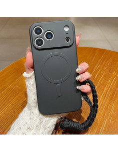 Cover iPhone 17 Pro Silicone Liquido Nero con Laccio