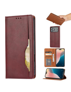 Cover iPhone 17 Pro Max Pelle Texture Nero Wine Rosso