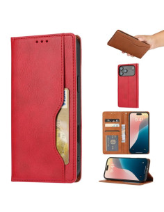 Cover iPhone 17 Pro Pelle Texture Nero Rosso