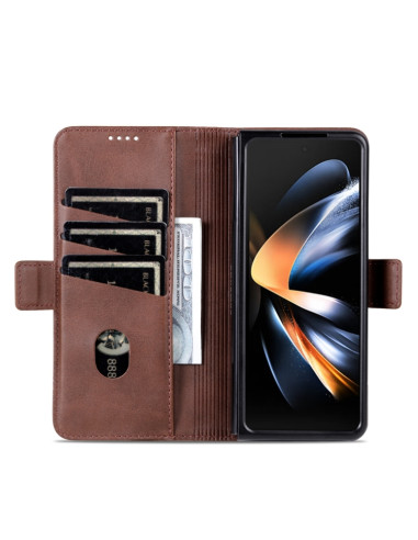 Cover Galaxy Z Fold5 Pelle Magnetica Rosso Marrone | Melacompro