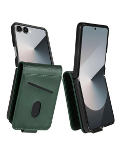 Cover Galaxy Z Flip7 Pelle Magnetica Rosso Dark Verde