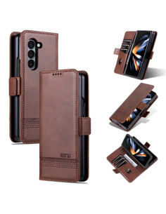 Cover Galaxy Z Fold6 Pelle Magnetica Texture Rosso Marrone