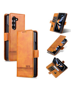 Cover Galaxy Z Fold6 Pelle Magnetica Texture Rosso Marrone