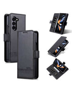 Cover Galaxy Z Fold6 Pelle Magnetica Texture Rosso Nero