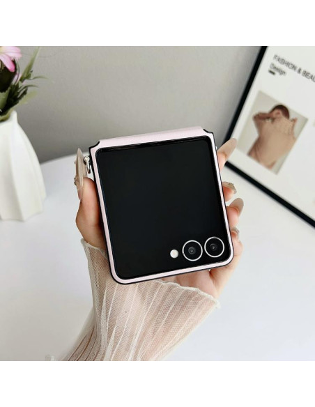 Cover Galaxy Z Flip4 Pelle Rosa MagSafe Bianco | Melacompro