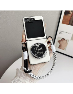Cover Galaxy Z Flip5 Pelle Sintetica MagSafe Rosa Bianco
