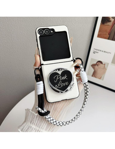 Cover Galaxy Z Flip5 Pelle Rosa MagSafe Bianco | Melacompro