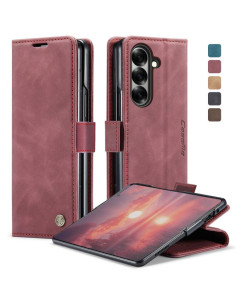 Cover Galaxy Z Fold7 Pelle Marrone Flip Multifunzione Rosso