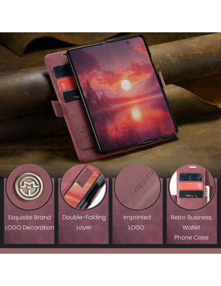 Cover Galaxy Z Fold7 Pelle Marrone Rosso | Melacompro