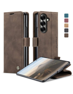 Cover Galaxy Z Fold7 Pelle Marrone Flip Multifunzione Coffee