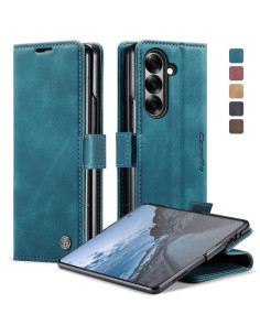 Cover Galaxy Z Fold7 Pelle Marrone Flip Multifunzione Blu