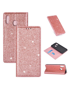 Cover Galaxy A20e Pelle PU Glitterata Magnetica Rose Oro