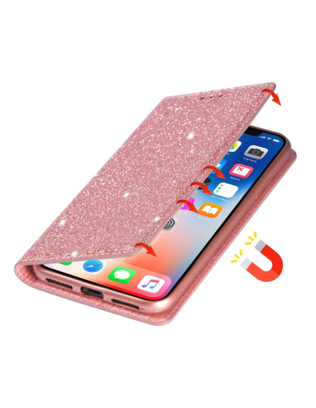 Cover Galaxy A20e Pelle PU Glitterata Rose Oro | Melacompro