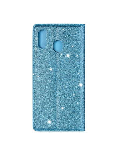 Cover Galaxy A20e Pelle PU Glitterata Sky Blu | Melacompro