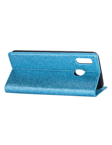 Cover Galaxy A20e Pelle PU Glitterata Sky Blu | Melacompro