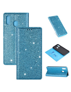 Cover Galaxy A40 Pelle Glitterato con Magnetico Sky Blu