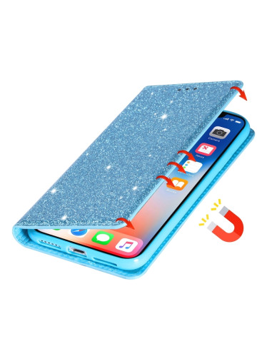 Cover Galaxy A40 Pelle Glitterato Sky Blu | Melacompro