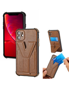 Cover iPhone 11 PU TPU PC Antiurto Marrone