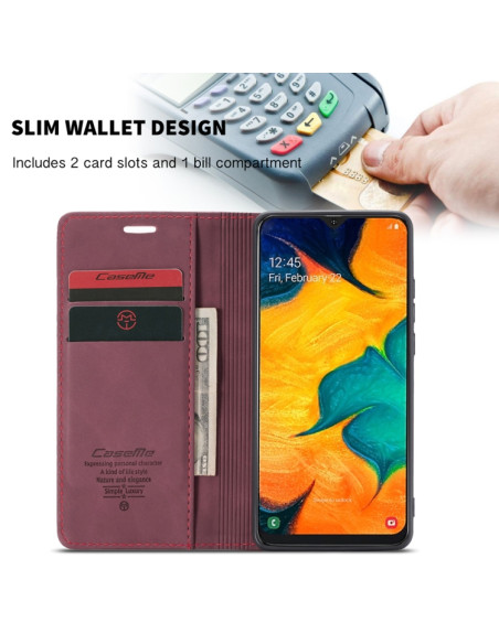 Cover Galaxy A40 Pelle Nero Portafoglio Wine Rosso | Melacompro