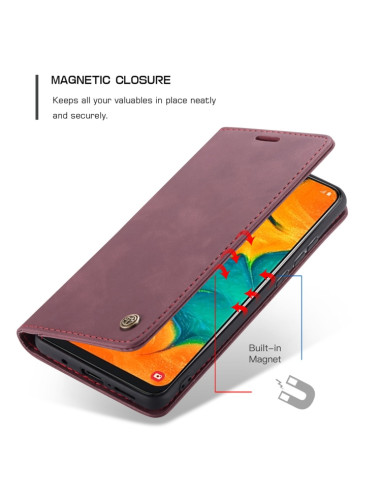 Cover Galaxy A40 Pelle Nero Portafoglio Wine Rosso | Melacompro