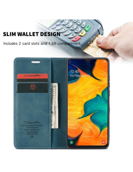 Cover Galaxy A40 Pelle Nero Portafoglio Blu | Melacompro