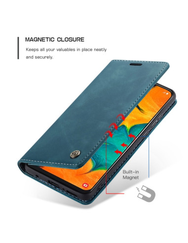 Cover Galaxy A40 Pelle Nero Portafoglio Blu | Melacompro