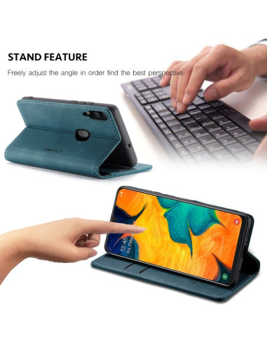 Cover Galaxy A40 Pelle Nero Portafoglio Blu | Melacompro