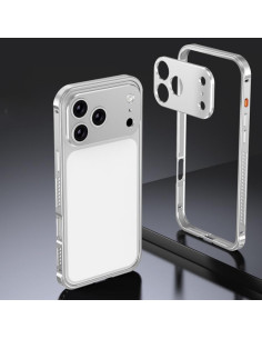Cover iPhone 17 Pro Corazza Metallo Arancione Argento