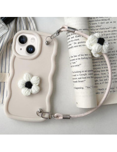 Cover iPhone 14 TPU Floreale con Cordino Rosa Bianco