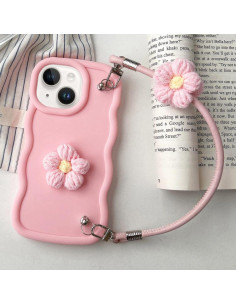 Cover iPhone 14 TPU Floreale con Cordino Rosa