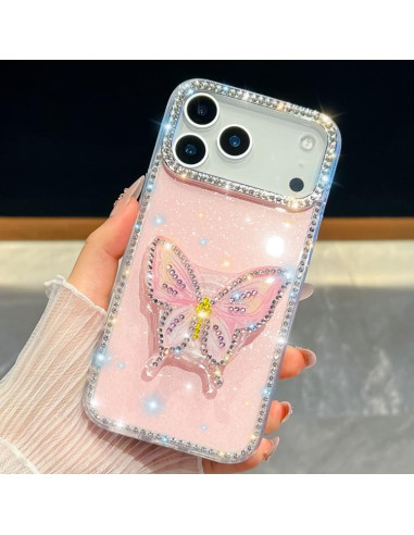 Cover iPhone 17 Pro Max Farfalla Glitterata Rosa Light Rosa | Melacompro