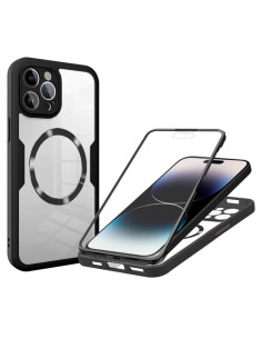 Cover iPhone 14 Pro Pelle Cowhide Khaki MagSafe Nero