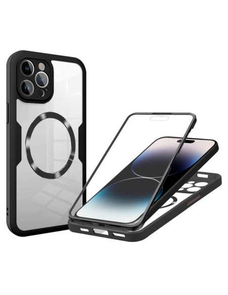 Cover iPhone 14 Pro Pelle Khaki MagSafe Nero | Melacompro