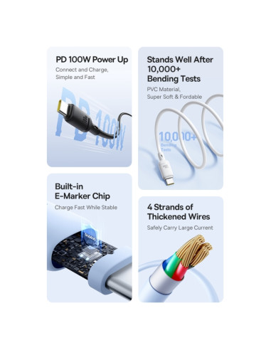 Cavo USB-C Baseus 100W 1m Bianco Nero | Melacompro