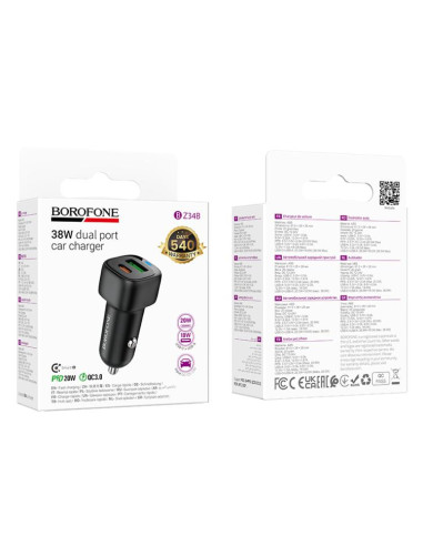 Caricabatterie auto 38W Type-C USB Borofone Nero | Melacompro