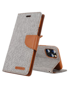 Cover iPhone 12 Pro Max Pelle Flip Portafoglio Nero Grigio