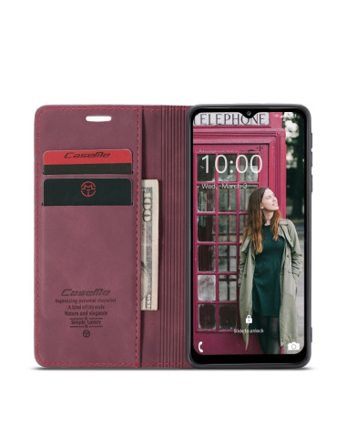 Cover Galaxy A12 Pelle Flip Portafoglio Wine Rosso | Melacompro
